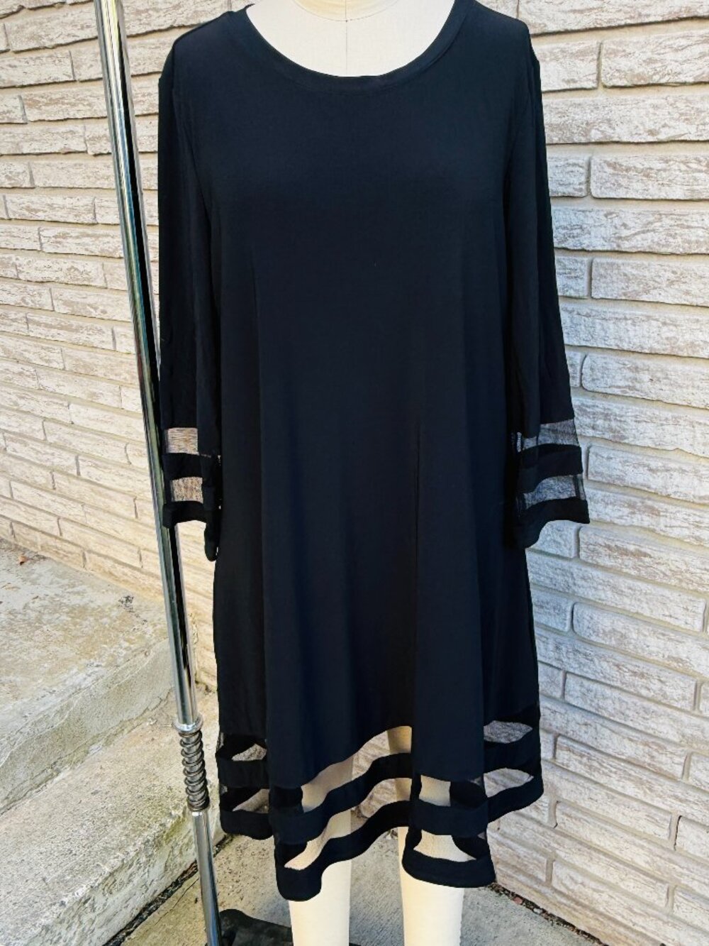 Joseph Ribkoff Black Mesh Striped Hem Tunic Dress 12